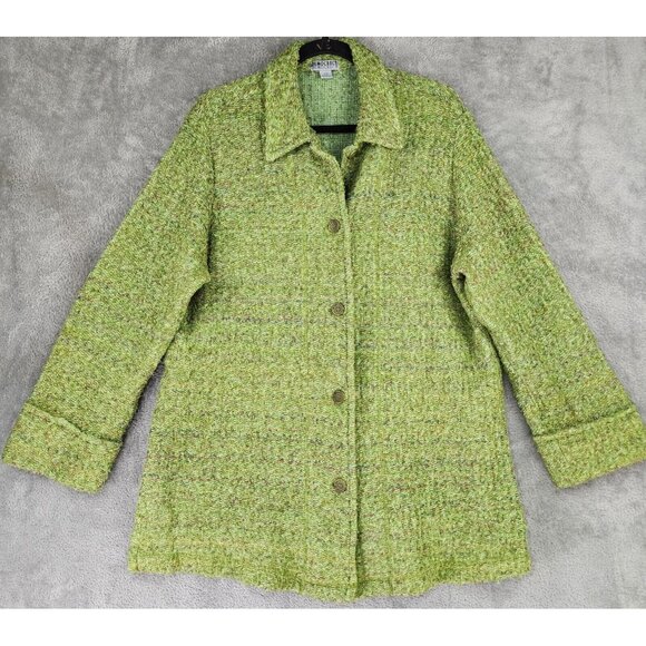 Democracy Jacket Womens 1X Green Button Front Long Sleeve 90s Y2k Vintage Coat - Picture 1 of 13